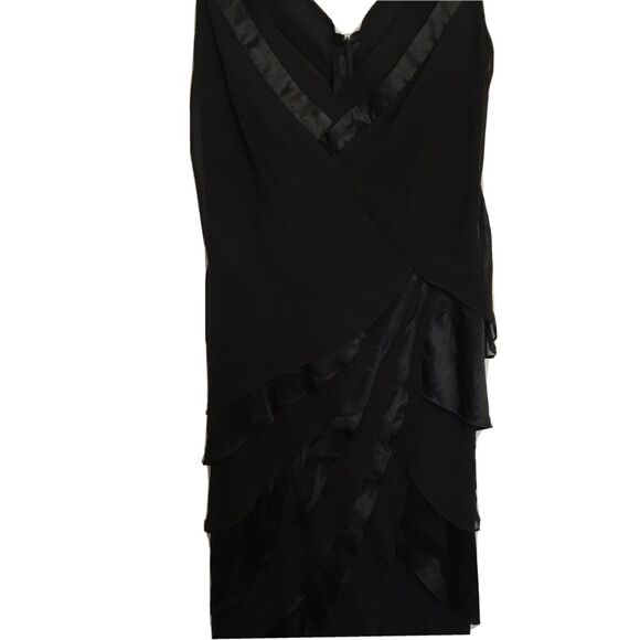 TADASHI SHOJI Black Silk Tiered V-neck Gown Sleeveless Size 6 Stunning - Picture 3 of 12